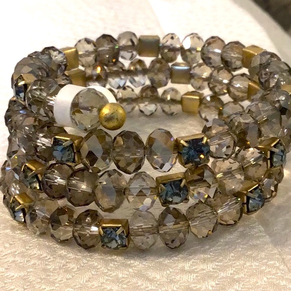 Smokey grey brown quartz triple wrap bracelet - Picture 2 of 3